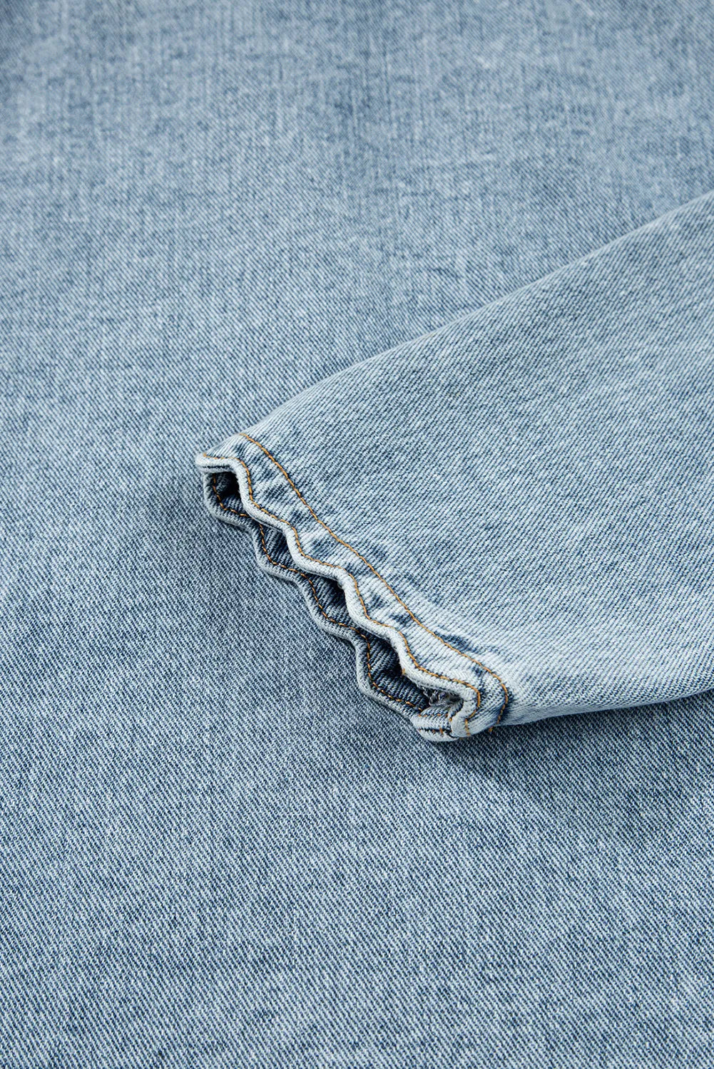 Scallop Trim Collar Patched Pocket Button Up Mineral Washed Denim Jacket