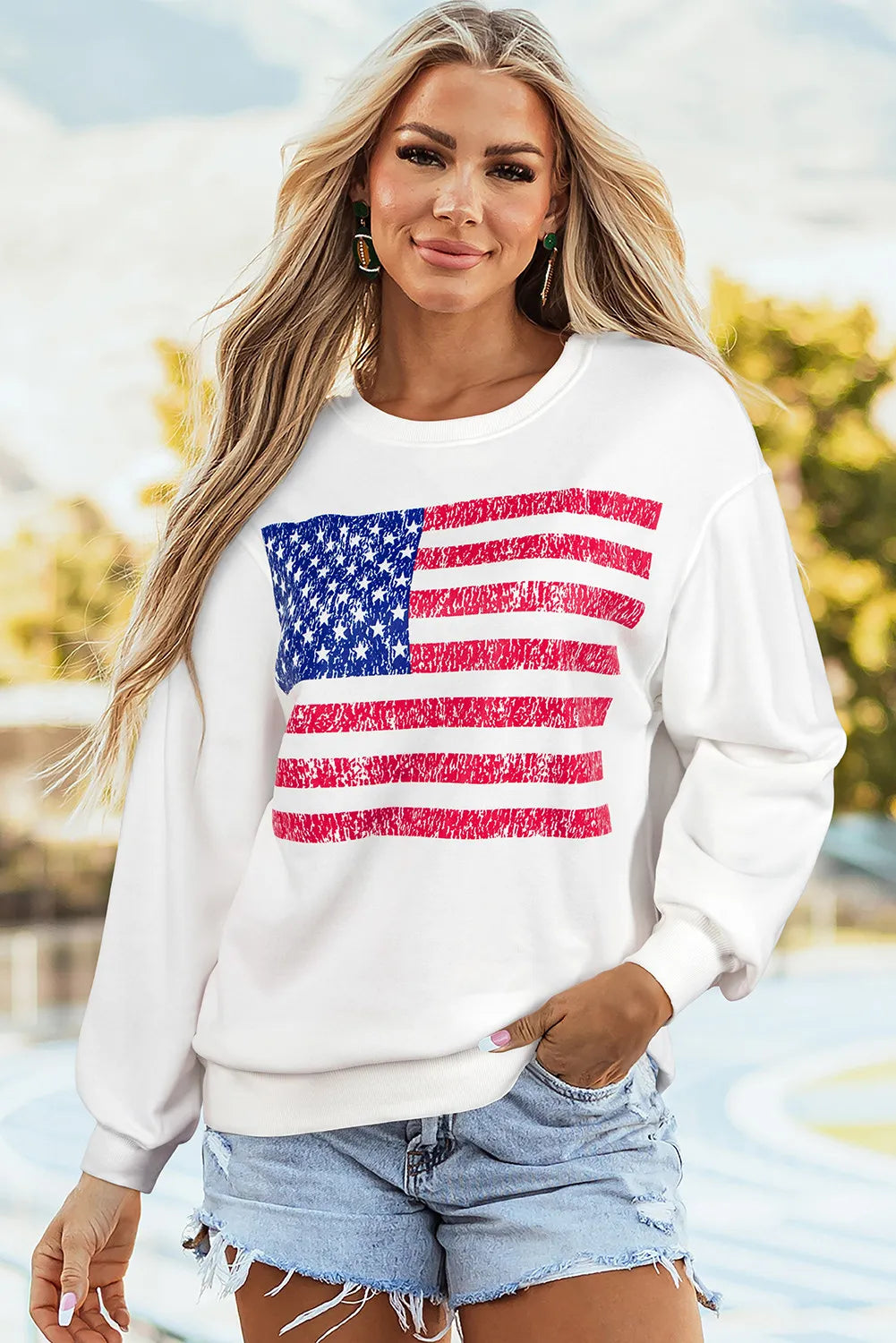 White American Flag Graphic Drop Shoulder Loose Sweatshirt