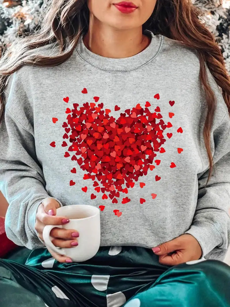 Heart Print Pullover Sweatshirt 9112