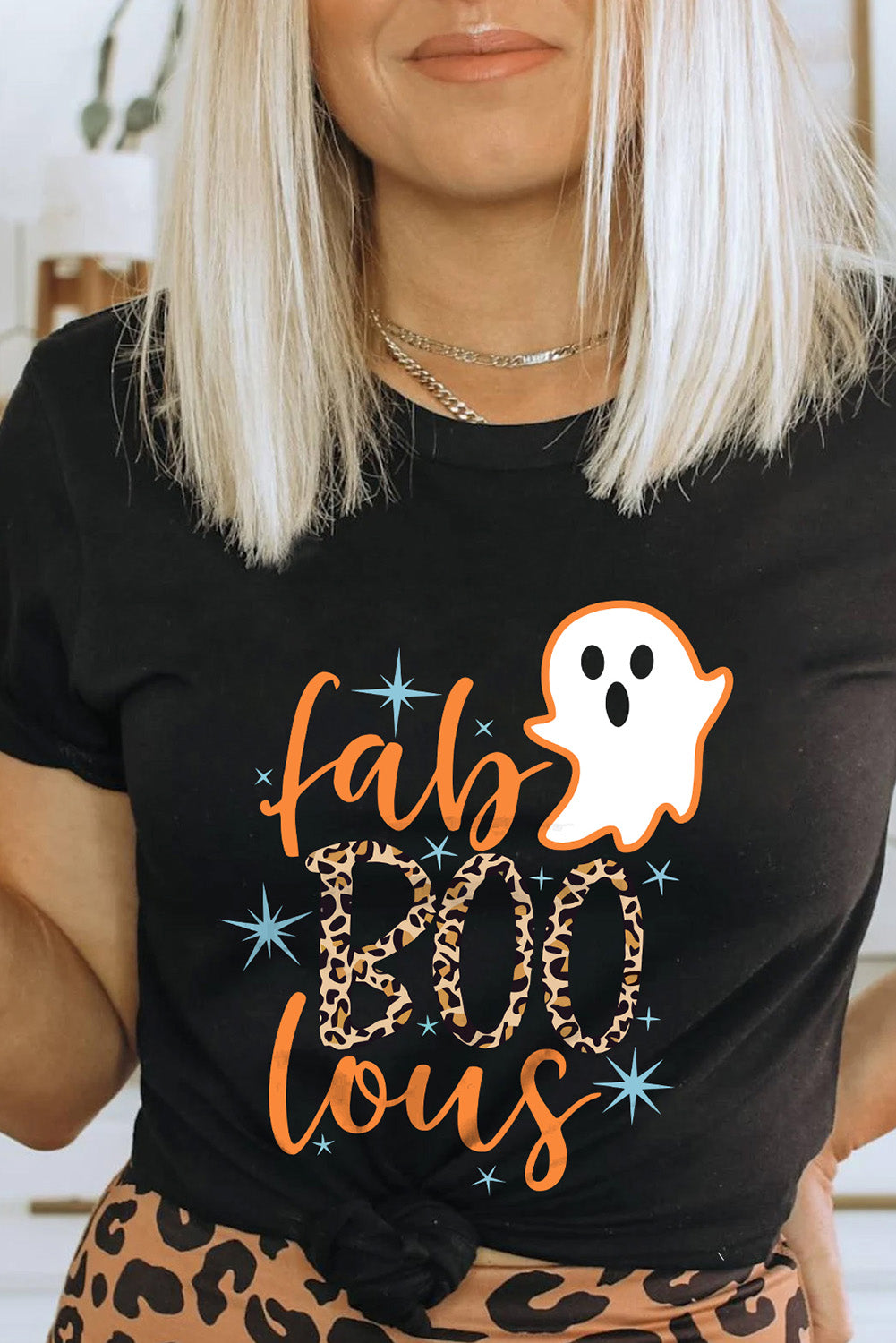 Black Fab Boo Lous Ghost Print Short Sleeve Graphic Tee Item NO.: 8572