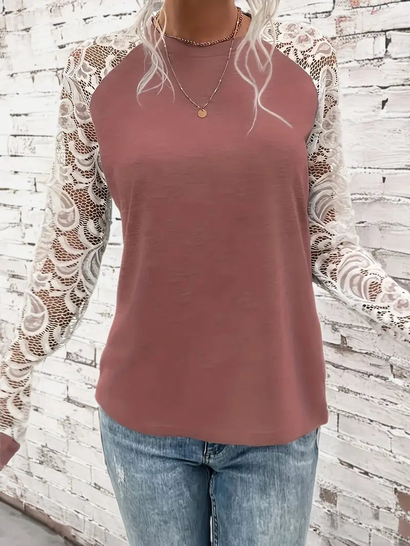 Contrast Lace Crew Neck T-Shirt