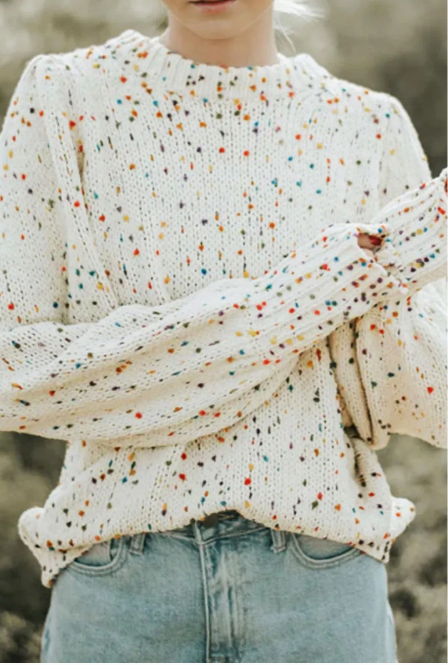 Colorful Dots Cable Knit Crew Neck Sweater Item NO.: 3226