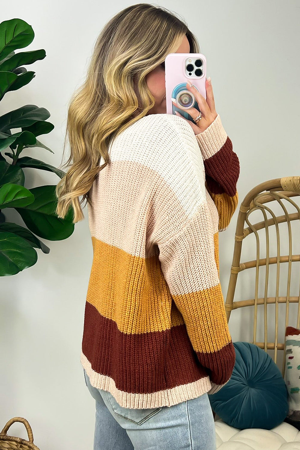 Multicolor Colorblock Striped Sweater NO: 4144