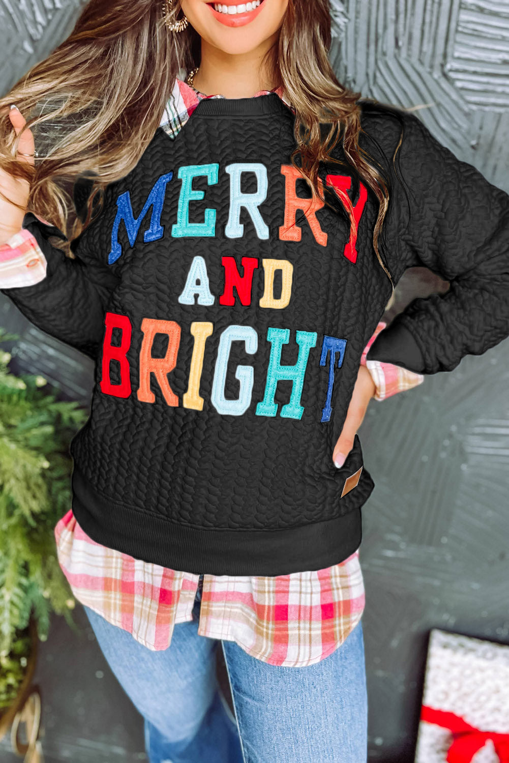 Merry And Bright Cable Knit Pullover Sweatshirt NO: 5291