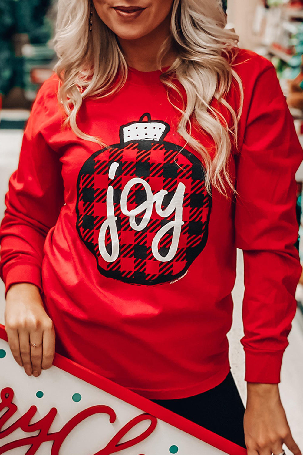 Red joy Plaid Christmas Print Crew Neck Sweatshirt NO: 6764