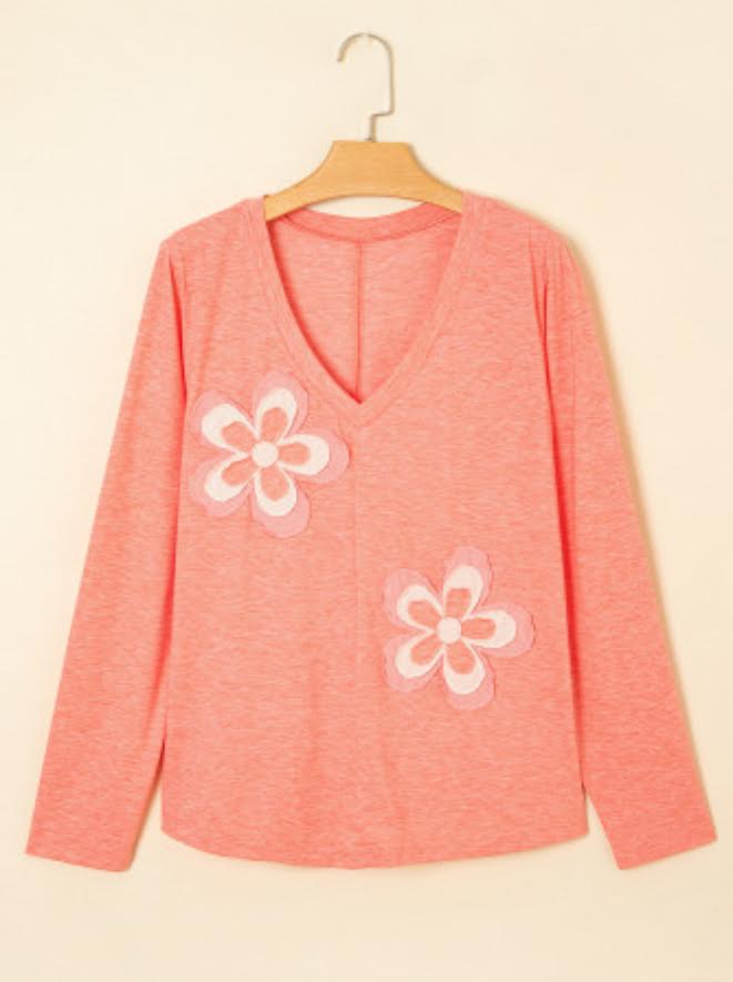 Salmon Floral Patchwork Long Sleeve