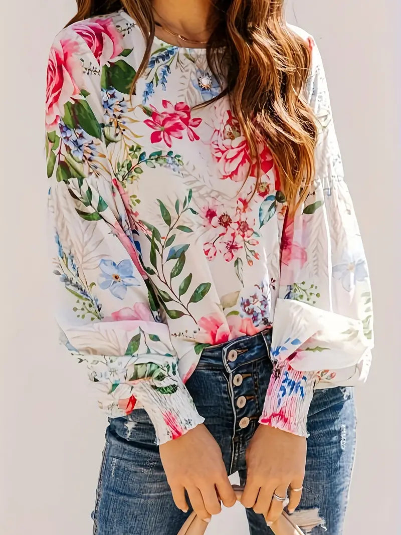 Floral Print Crew Neck Blouse