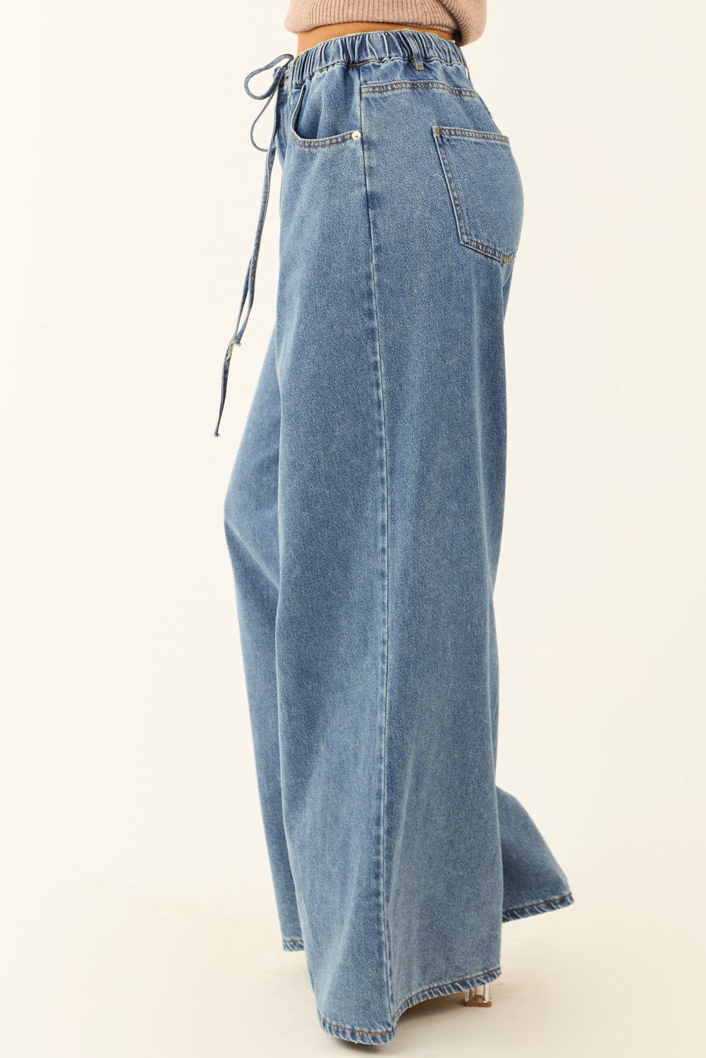 Dusk Blue Medium Wash Super Wide Leg Denim Pants  Item NO.: 5528