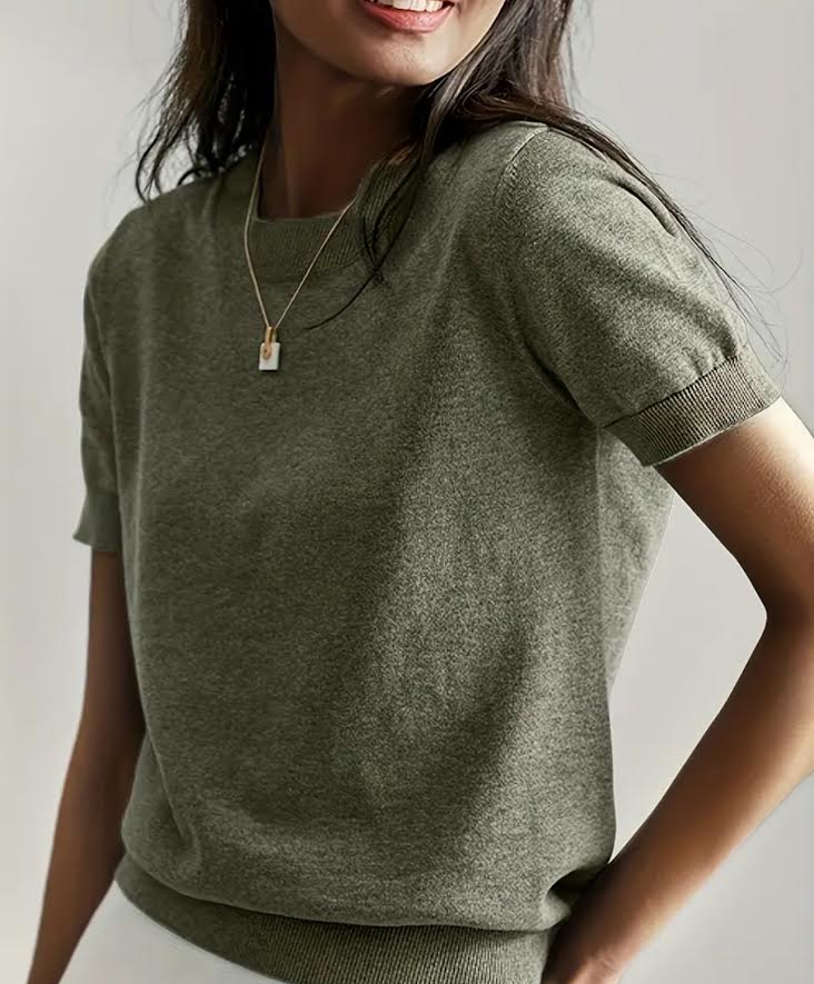 Short Sleeve Sweater Top - Olive