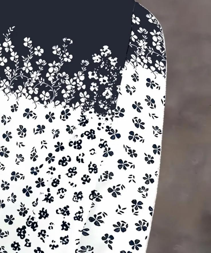 Long Sleeve Navy and White Floral Top