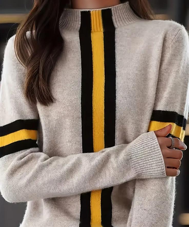 Black and Yellow Stripe Detail Sweater