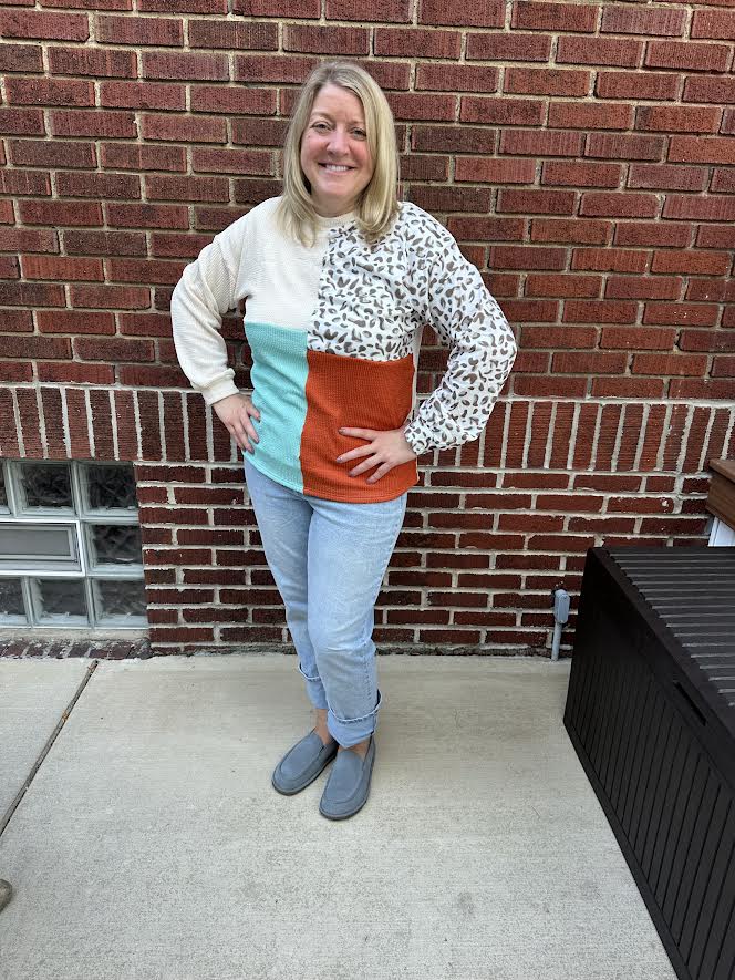 Patchwork Shirt Leopard, Orange andTeal