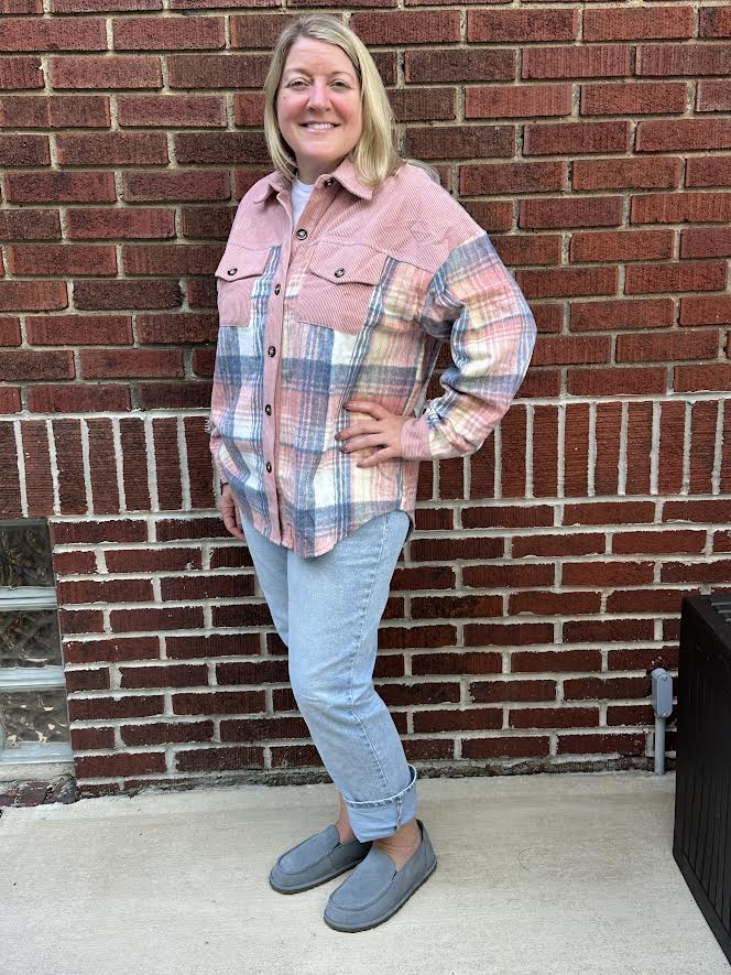 Pink Plaid and Corduroy Jacket Shirt
