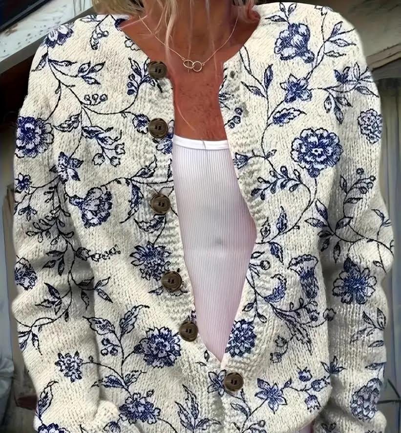 White and Blue Floral Cardigan