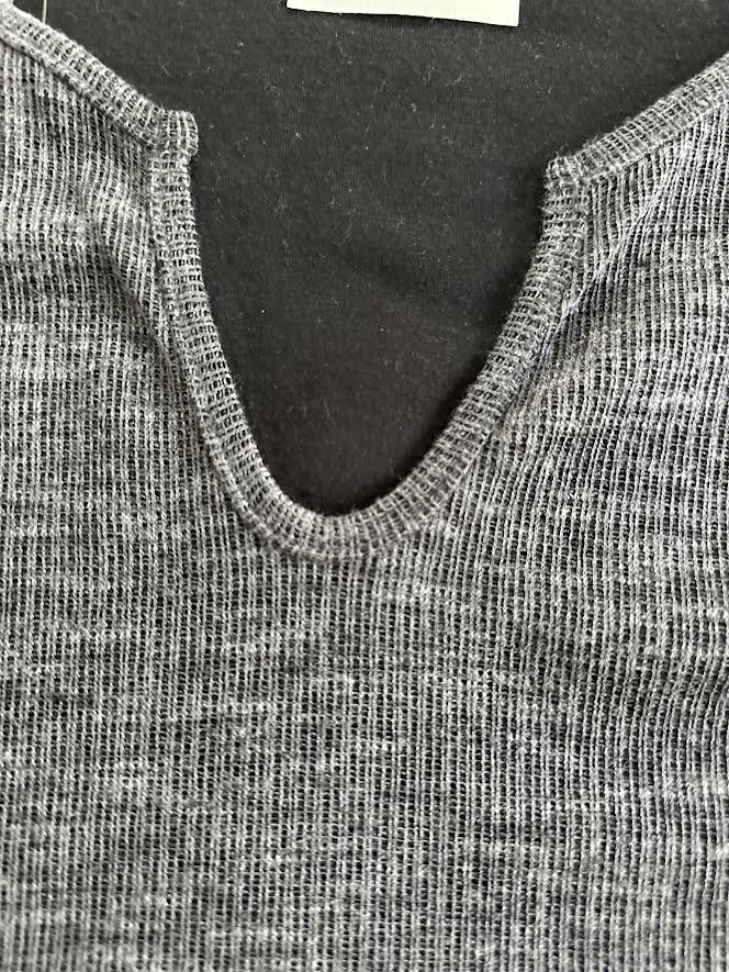 V Neck Exposed Seam Black Top