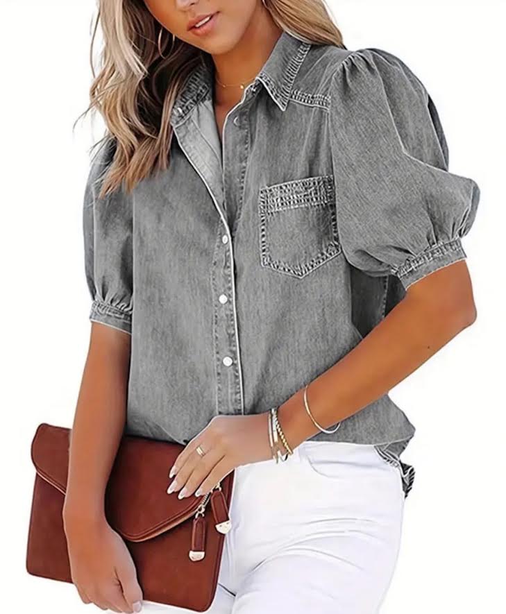 Short Sleeve Denim Look Shirt
