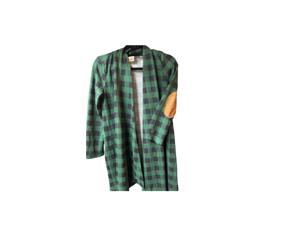 Green Black Cardigan with Elbow Patch