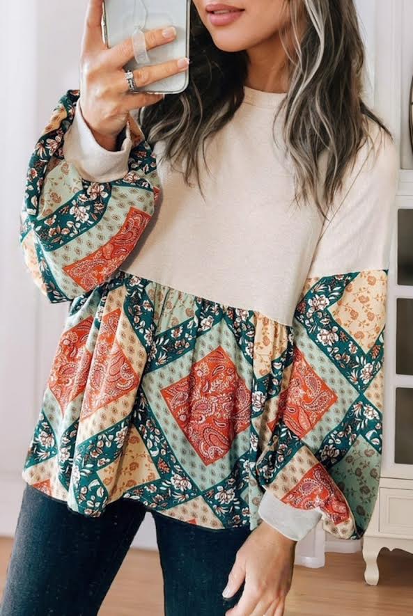 Paisley Patchwork Crew Neck