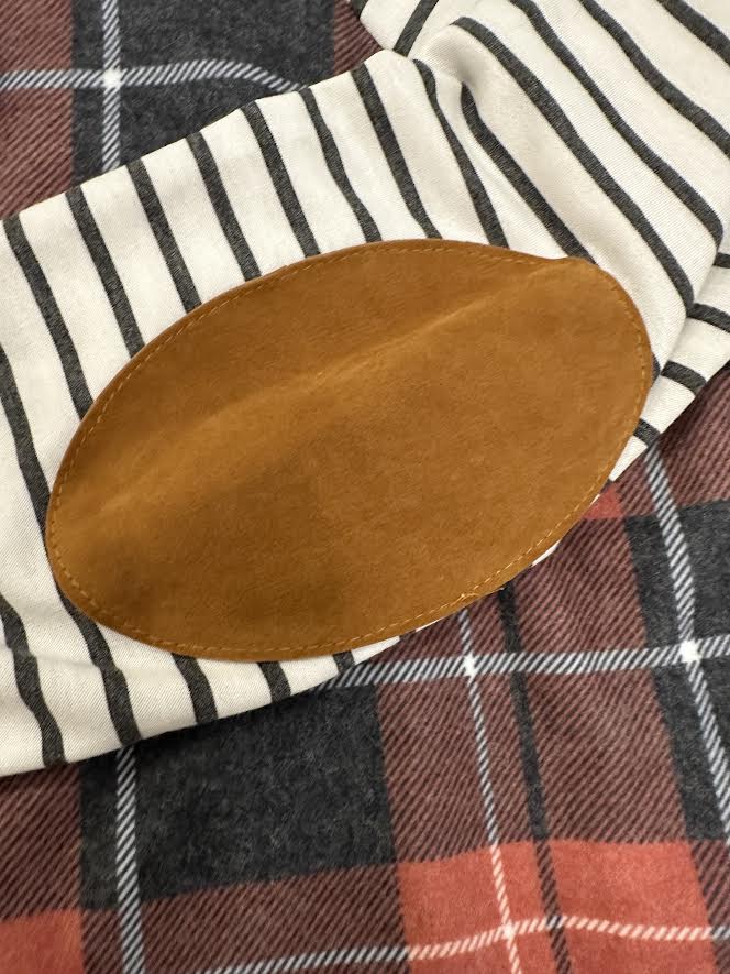 Plaid and Stripe Elbow Patch Hoodie