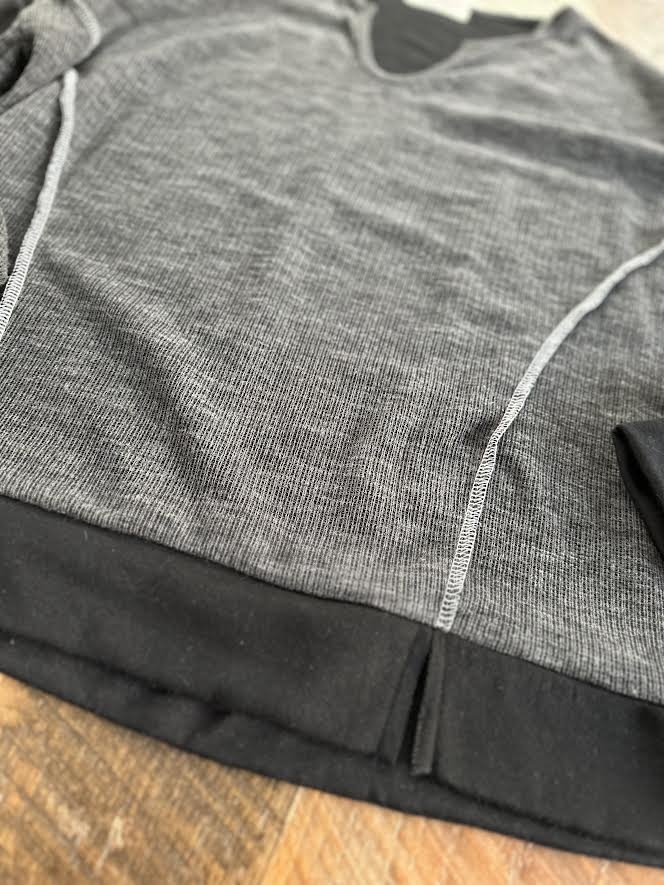 V Neck Exposed Seam Black Top