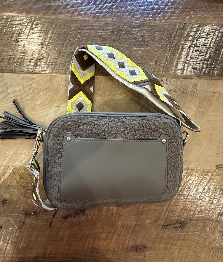 Crossbody Purse Brown Fleece and Leather