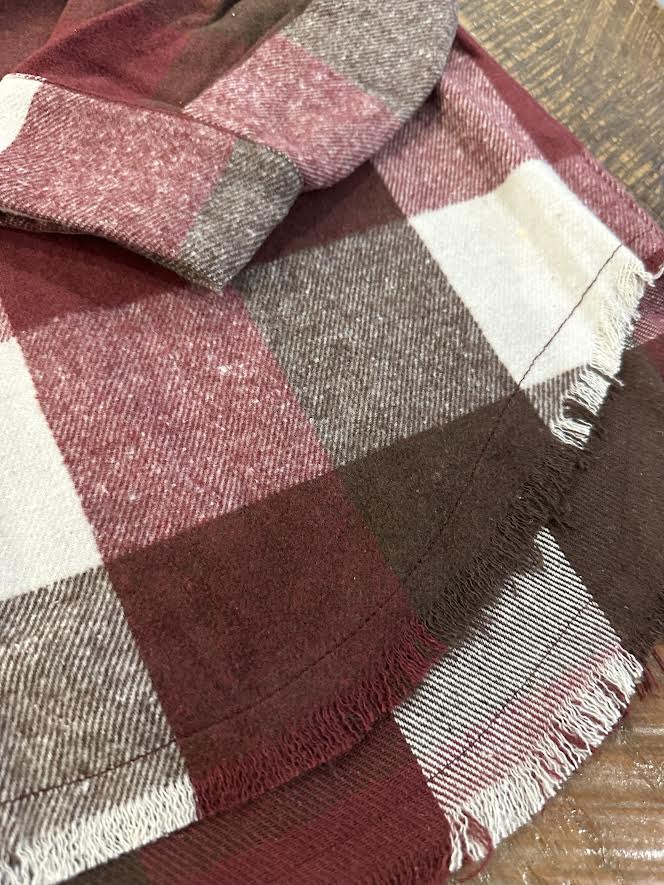 Wine Plaid Shacket with Hood