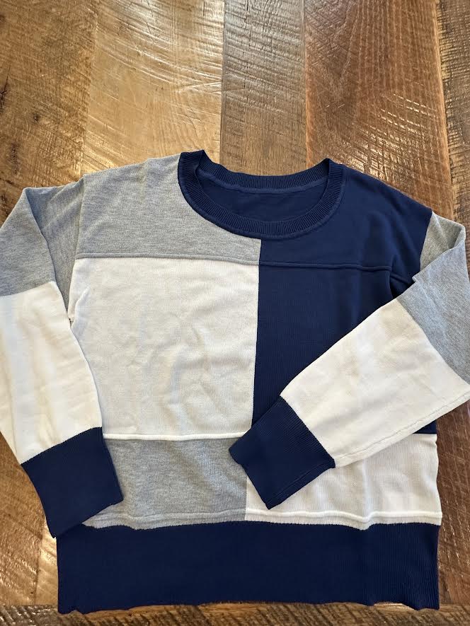 Color Block Sweater Blue/Gray/White