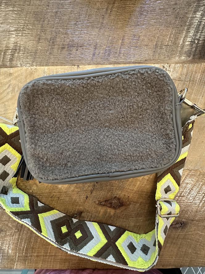 Crossbody Purse Brown Fleece and Leather