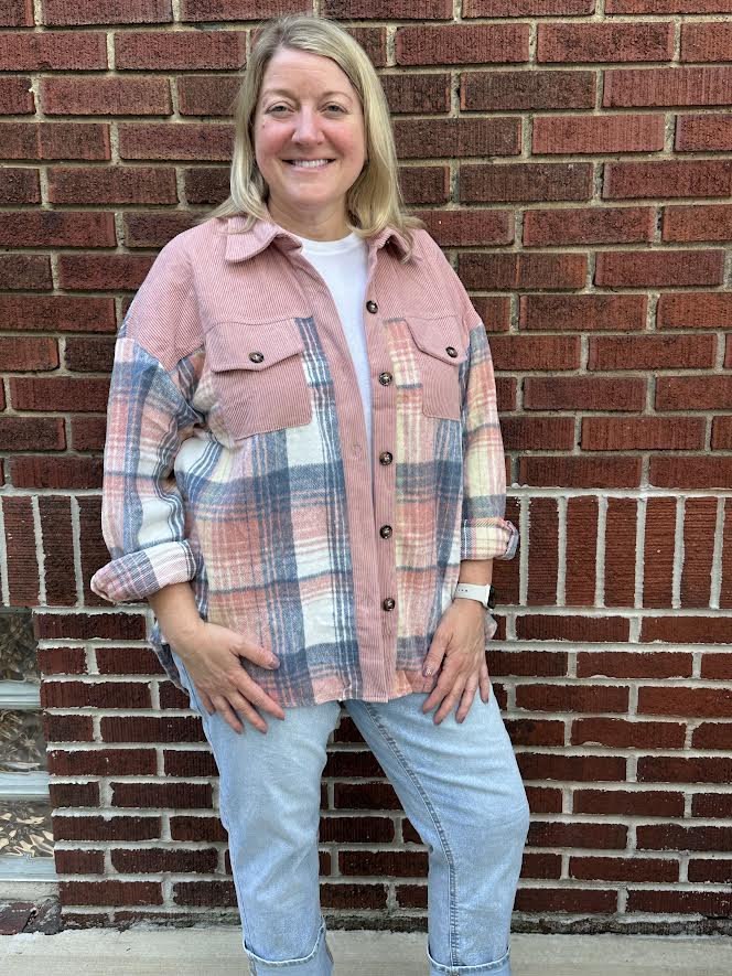 Pink Plaid and Corduroy Jacket Shirt