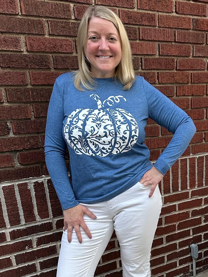 Long Sleeve Blue and White Pumpkin Top