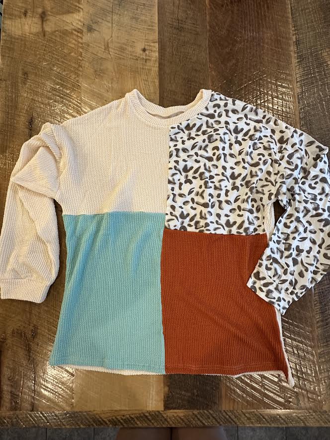 Patchwork Shirt Leopard, Orange andTeal
