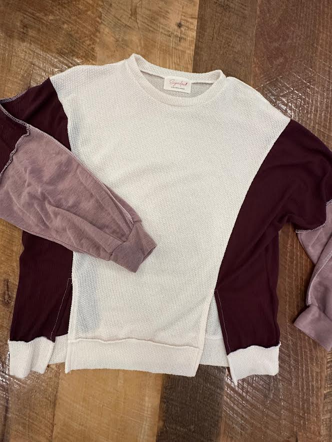 Long Sleeve White and Purple Top