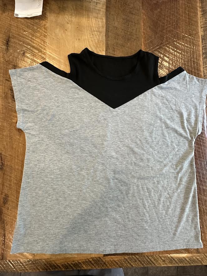 Short Sleeve with Cut Out Shoulder Gray and Black
