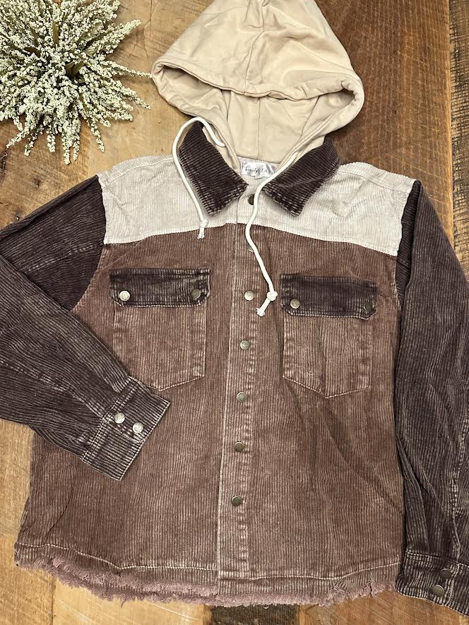 Shacket - Brown Corduroy with Hood