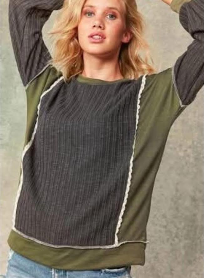 Long sleeve gray and olive with lacy accent