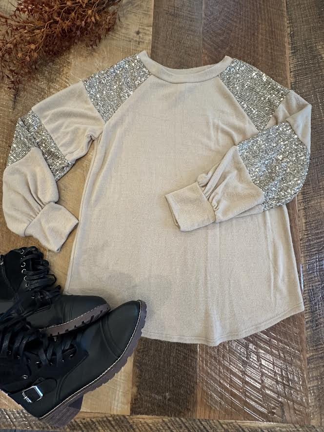 Gold Sleeve Sequin Long Sleeve Top