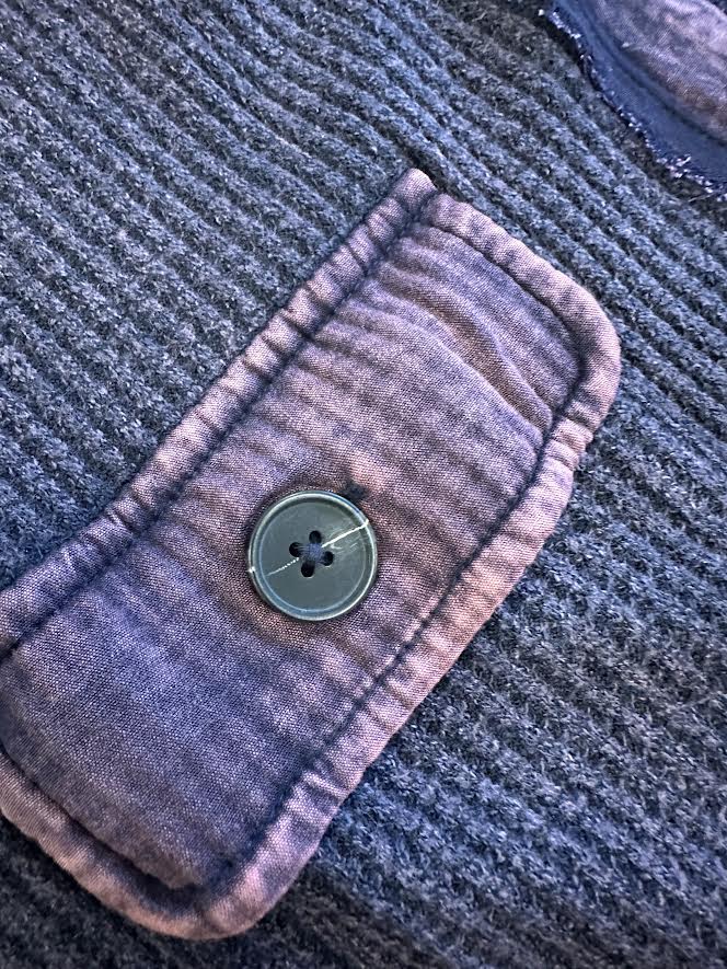Long Sleeve Waffle Shacket with Hood - Purple/Blue