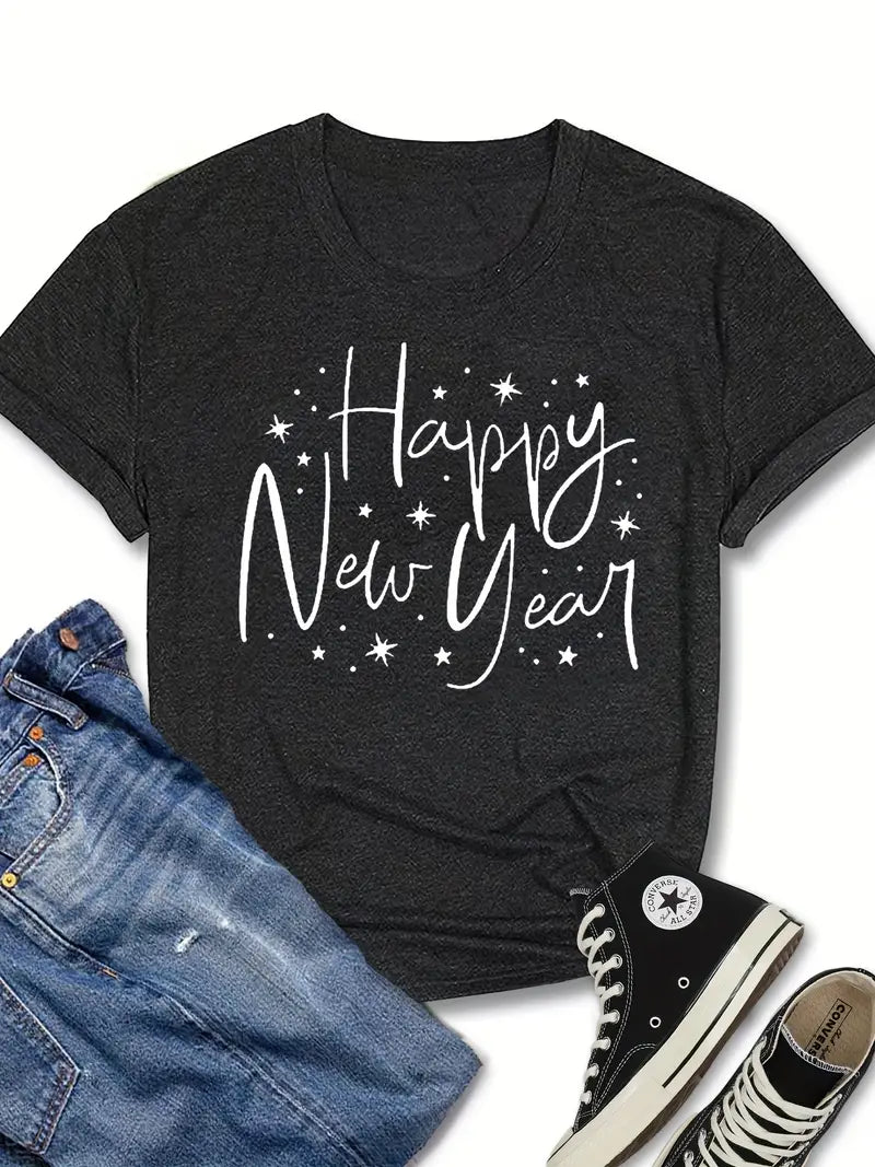 Happy New Year Print T-Shirt