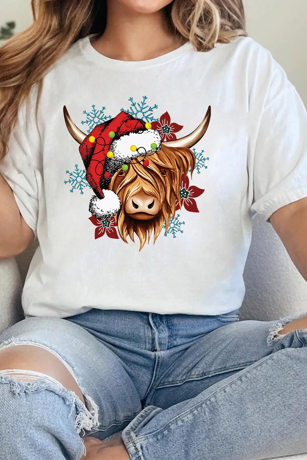 White Christmas Highland Cow T Shirt
