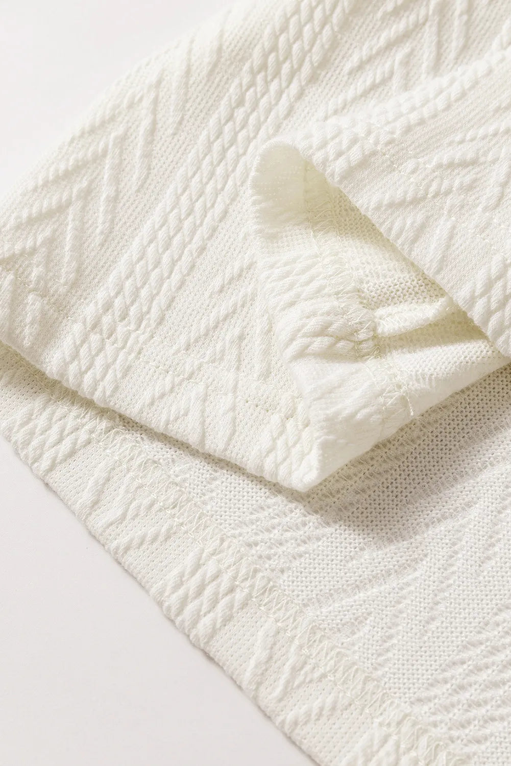 Beige Floral Patchwork Textured Knit Drawstring V Neck Blouse