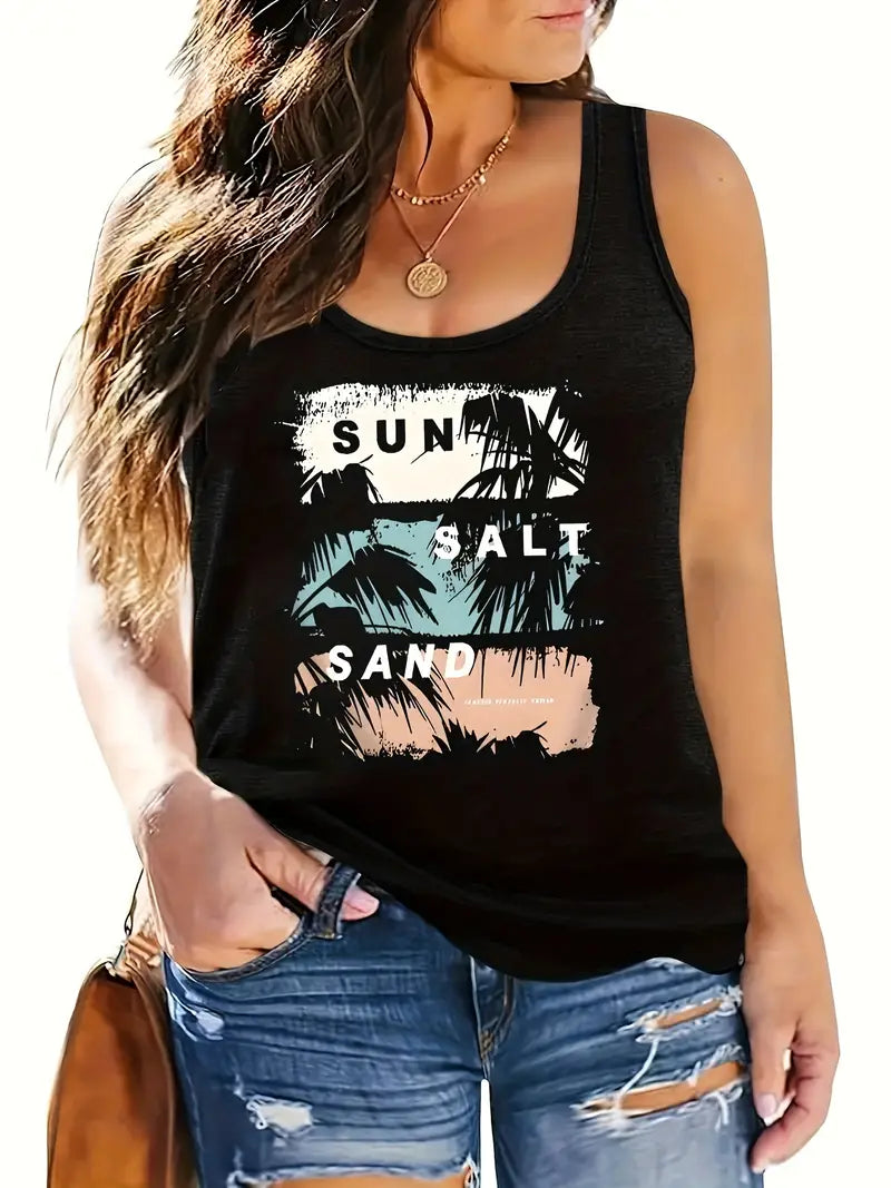 Sun & Sand & Coconut Tress Print Tank Top