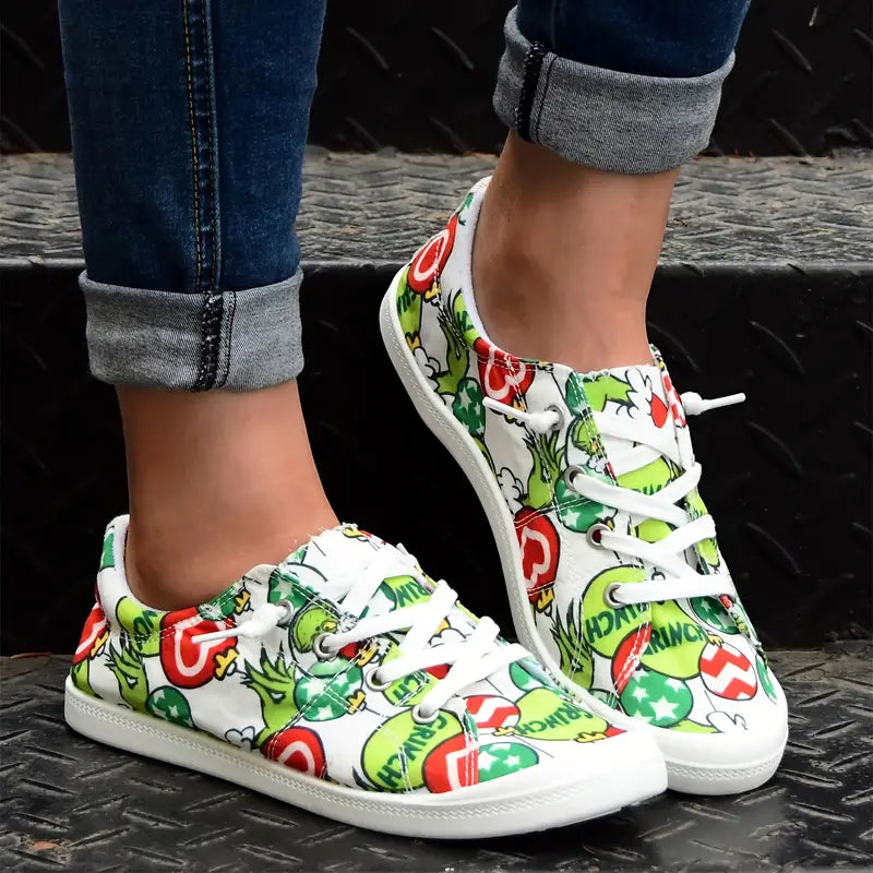 Women's Christmas Pattern Canvas Shoes Grinch
