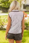Brown Stripe Contrast Trim Snap Button Collared Winter Vest