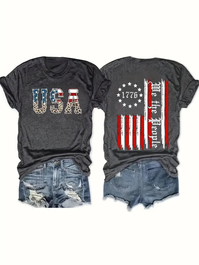 American Flag Print Crew Neck T-Shirt