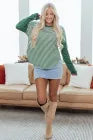Green Stripe Thermal Knit Drop Shoulder Casual Top Full Size Run