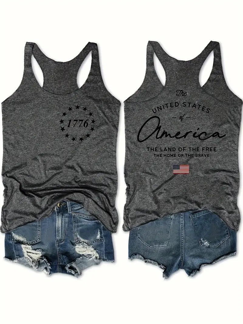 Letter Print Crew Neck Tank Top