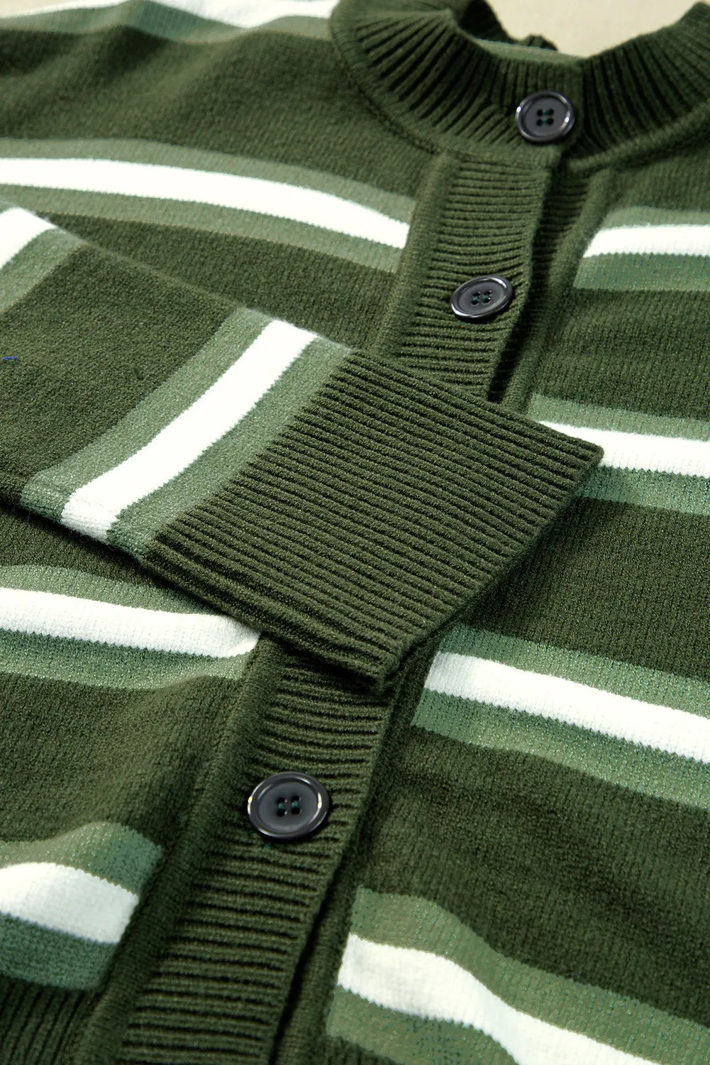 Green Stripe Drop Shoulder Buttons Cardigan Sweater