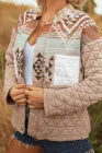 Light French Beige Aztec Quilted Patchwork Western Jacket