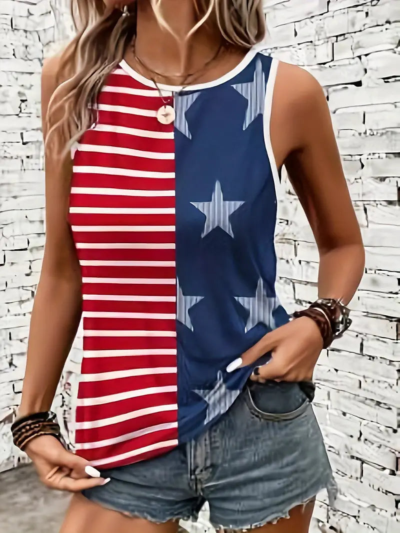 Flag Print Crew Neck Tank Top