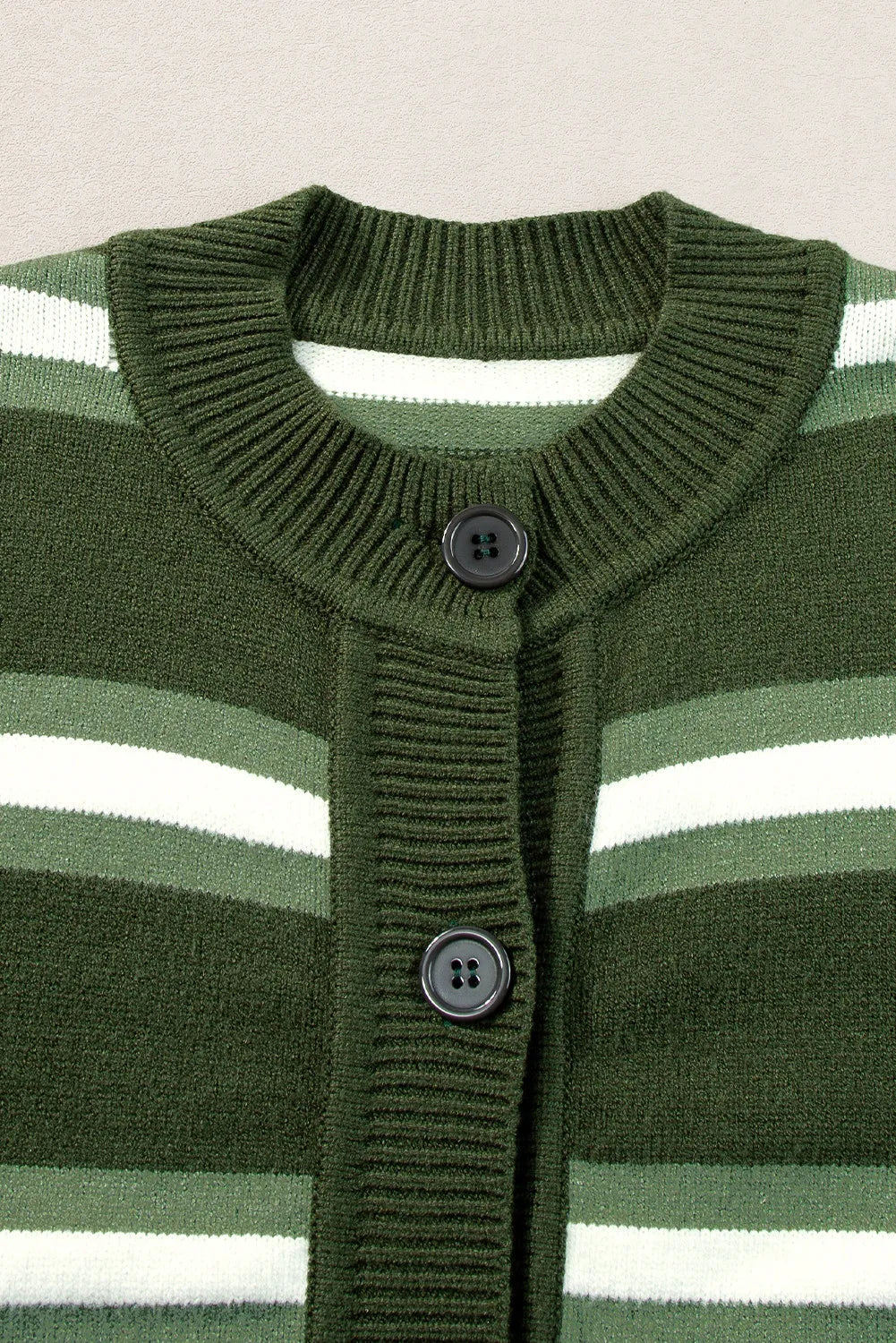 Green Stripe Drop Shoulder Buttons Cardigan Sweater